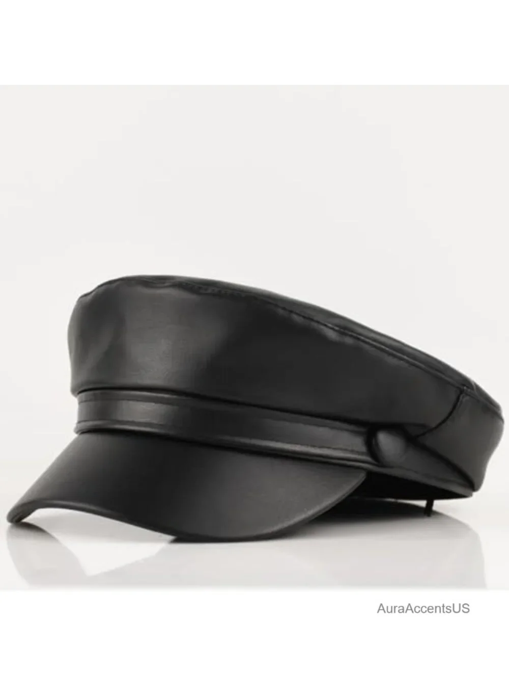 Faux Leather Newsboy Cap Adjustable Vintage Fiddler Hat